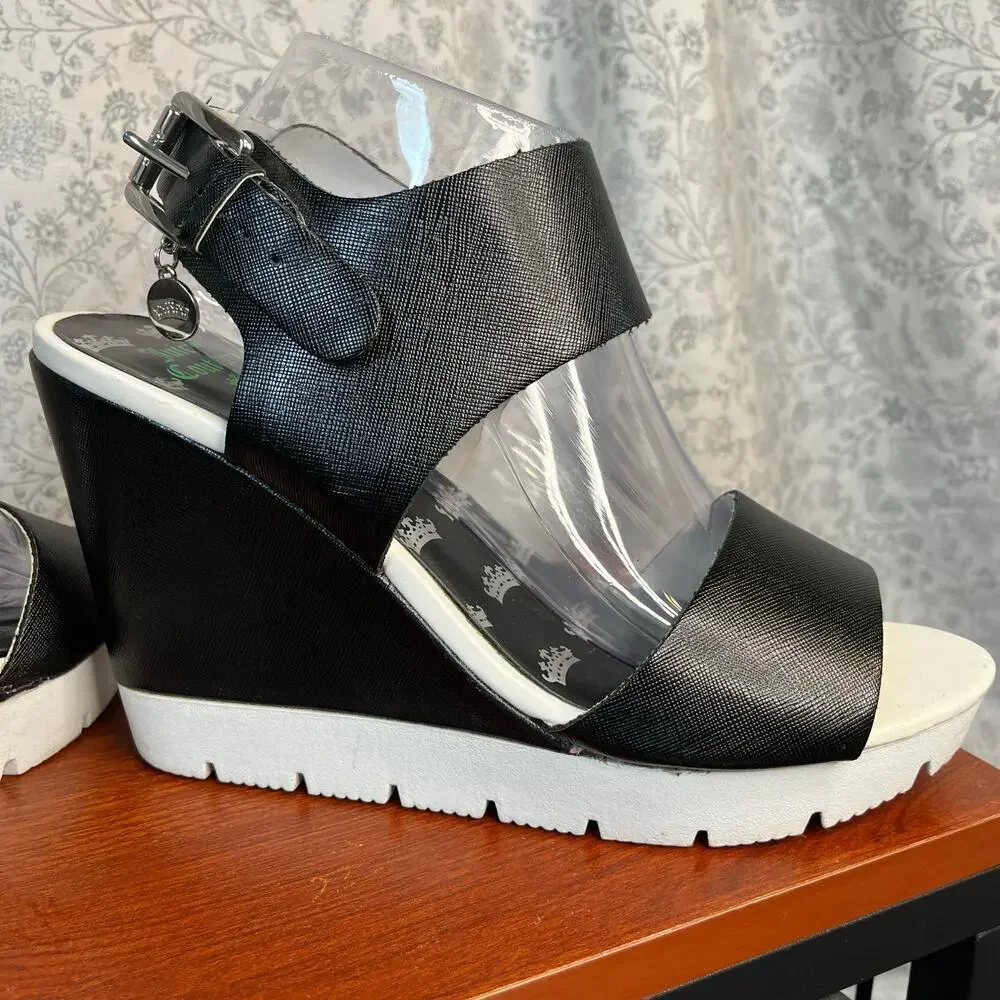 Juicy Couture Black Wedge Sandals Sz 10 Y2K Platform Vintage 2000s retro chunky